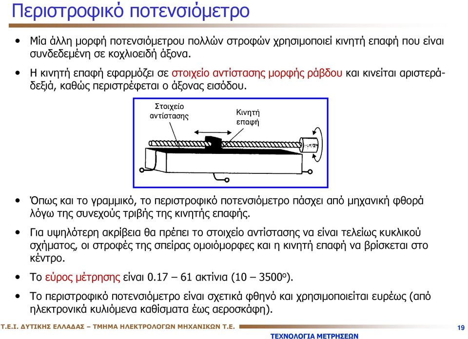 Όπως και το γραμμικό, το περιστροφικό ποτενσιόμετρο πάσχει από μηχανική φθορά λόγω της συνεχούς τριβής της κινητής επαφής.