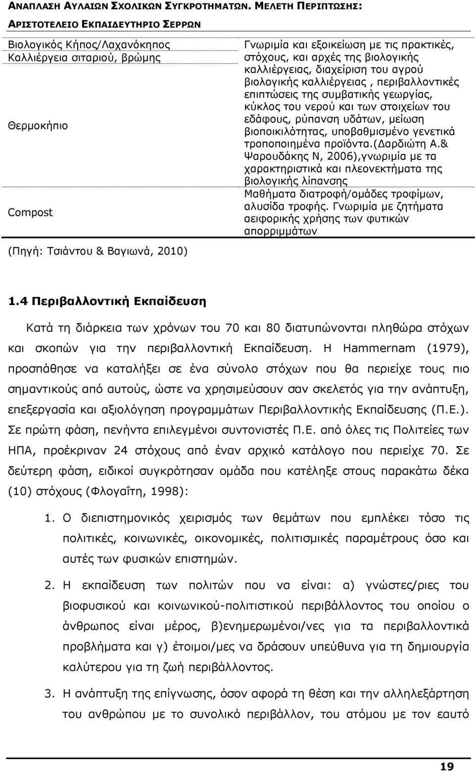 (δαρδιώτη Α.& Ψαρουδάκης Ν, 2006),γνωριµία µε τα χαρακτηριστικά και πλεονεκτήµατα της βιολογικής λίπανσης Μαθήµατα διατροφή/οµάδες τροφίµων, αλυσίδα τροφής.