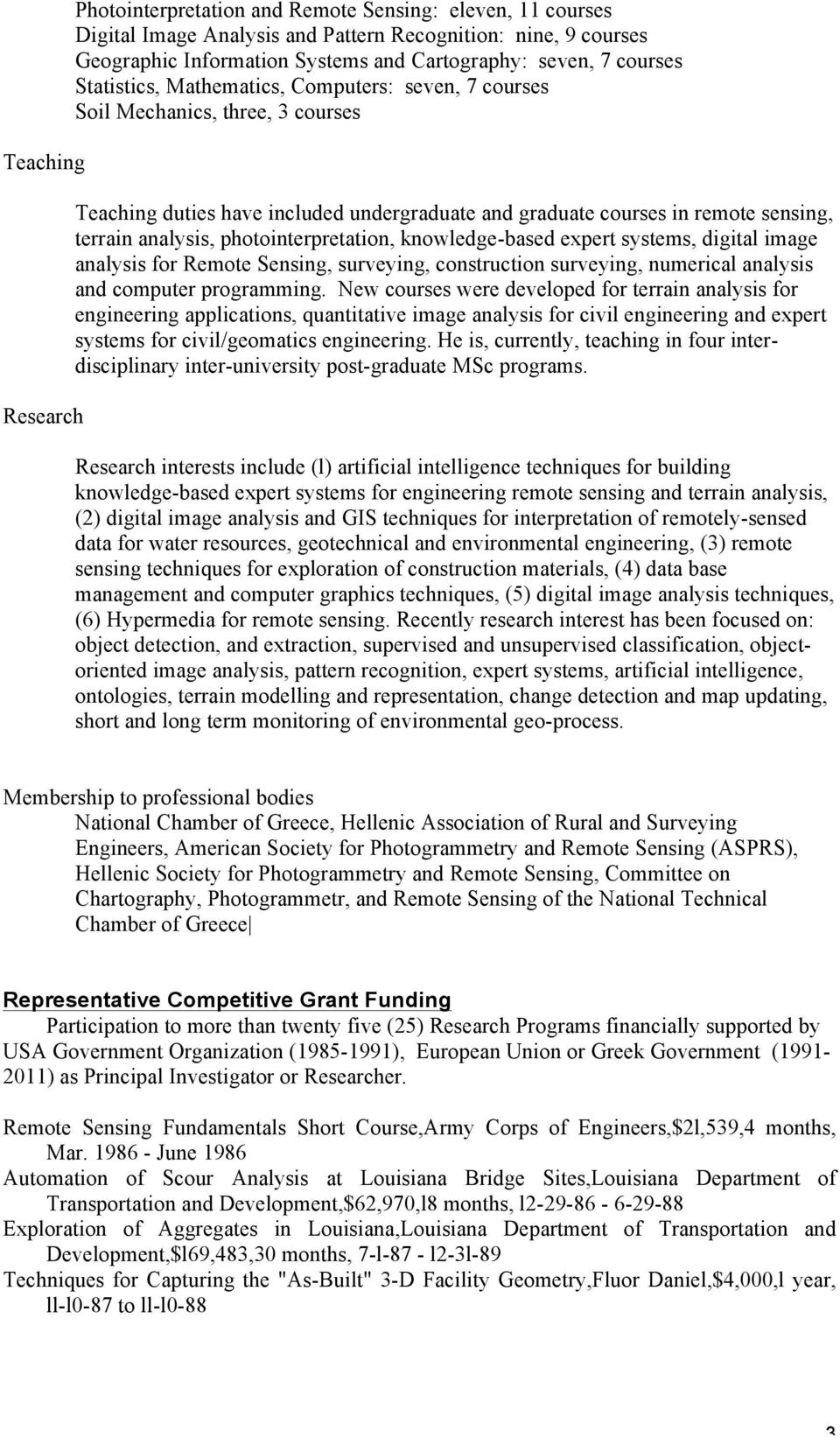 photointerpretation, knowledge-based expert systems, digital image analysis for Remote Sensing, surveying, construction surveying, numerical analysis and computer programming.