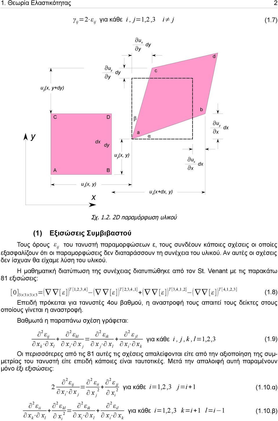 . D παραμόρφωση υλικού ους όρους ε ij του τανυστή παραμορφώσεων ε, τους συνδέουν κάποιες σχέσεις οι οποίες εξασφαλίζουν ότι οι παραμορφώσεις δεν διαταράσσουν τη συνέχεια του υλικού.