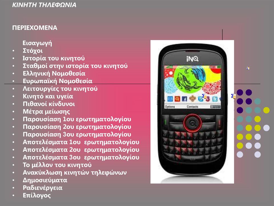 ερωτηματολογίου Παρουσίαση 2ου ερωτηματολογίου Παρουσίαση 3ου ερωτηματολογίου Αποτελέσματα 1ου ερωτηματολογίου