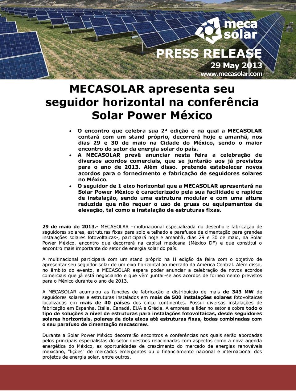 dias 29 e 30 de maio na Cidade do México, sendo o maior encontro do setor da energia solar do país.