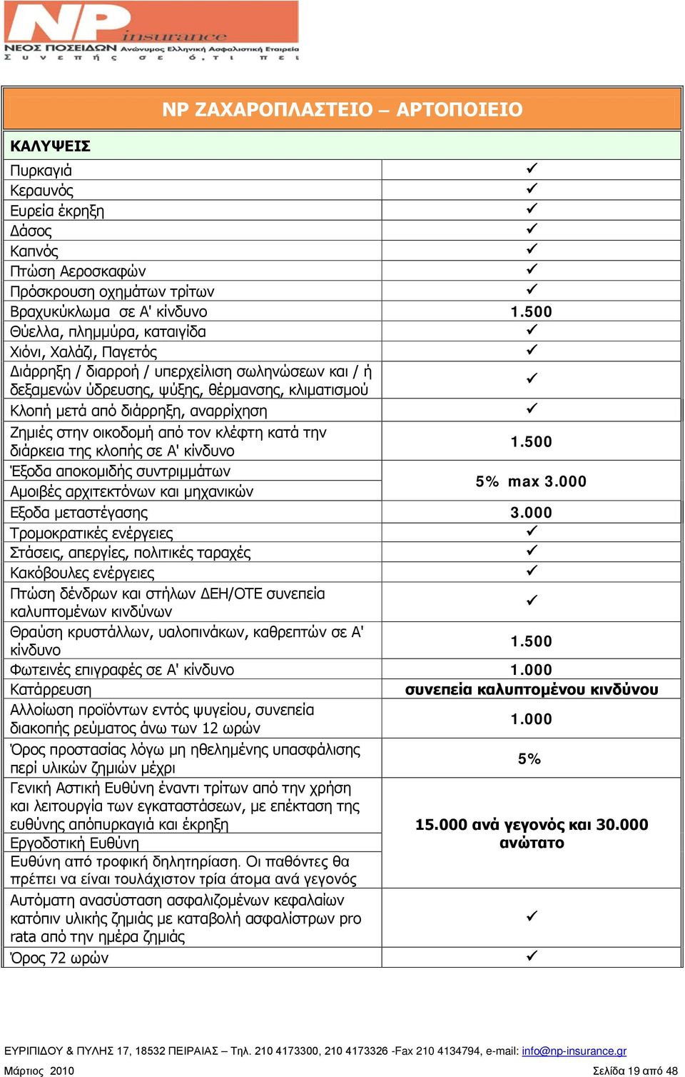 στην οικοδομή από τον κλέφτη κατά την διάρκεια της κλοπής σε Α' κίνδυνο 1.500 Έξοδα αποκομιδής συντριμμάτων Αμοιβές αρχιτεκτόνων και μηχανικών 5% max 3.000 Εξοδα μεταστέγασης 3.