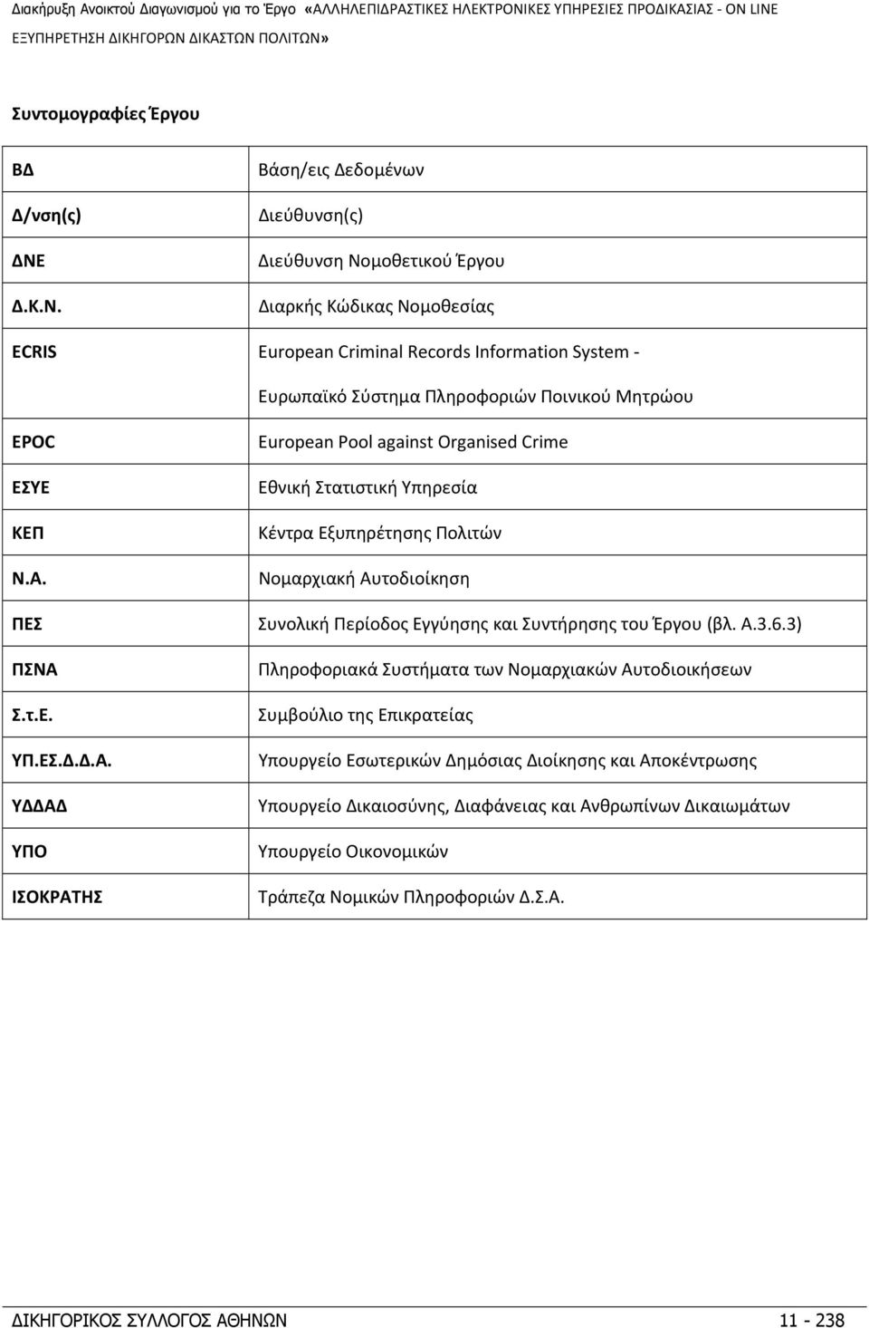 Βάση/εις Δεδομένων Διεύθυνση(ς) Διεύθυνση Νομοθετικού Έργου Διαρκής Κώδικας Νομοθεσίας ECRIS European Criminal Records Information System Ευρωπαϊκό Σύστημα Πληροφοριών Ποινικού Μητρώου EPOC