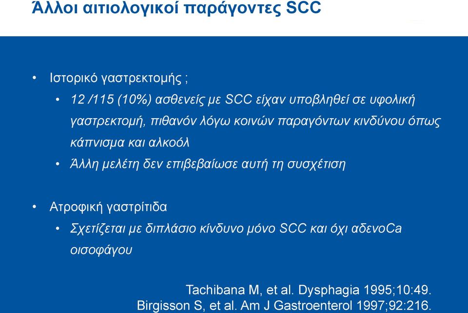 επιβεβαίωσε αυτή τη συσχέτιση Ατροφική γαστρίτιδα Σχετίζεται με διπλάσιο κίνδυνο μόνο SCC και όχι
