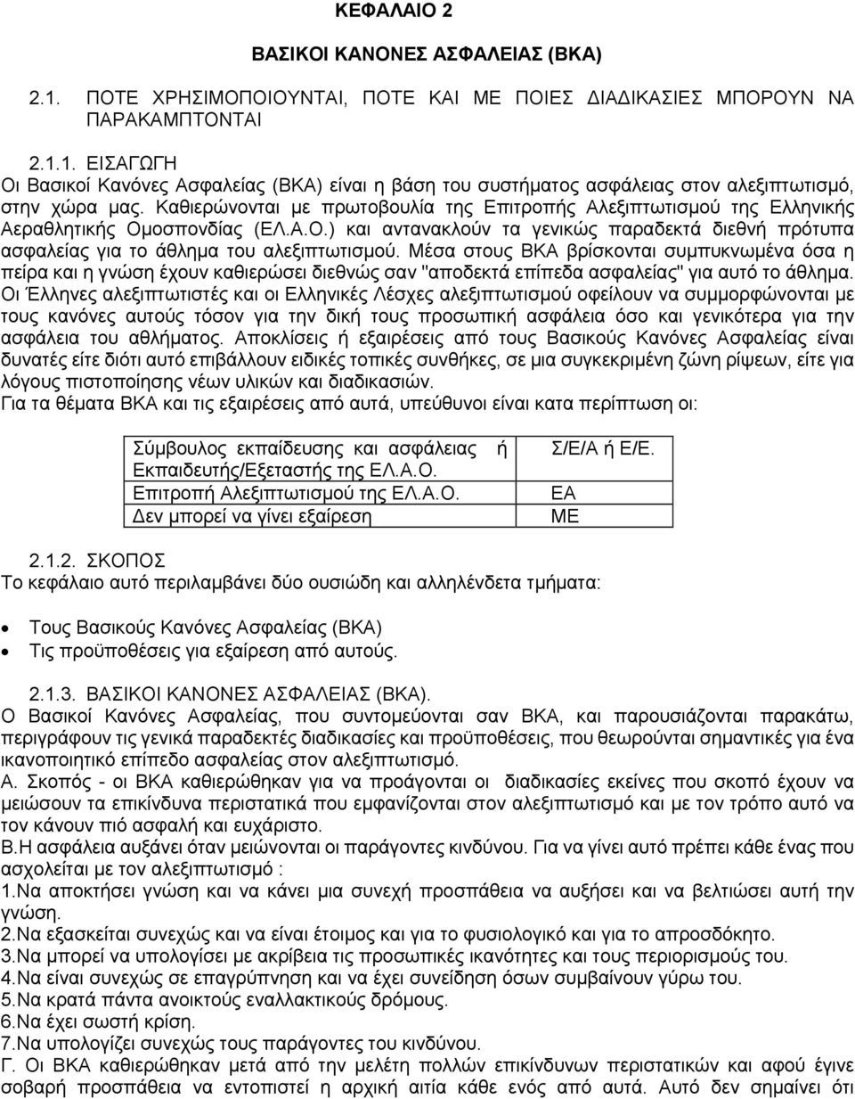 Μέσα στους ΒΚΑ βρίσκονται συμπυκνωμένα όσα η πείρα και η γνώση έχουν καθιερώσει διεθνώς σαν "αποδεκτά επίπεδα ασφαλείας" για αυτό το άθλημα.