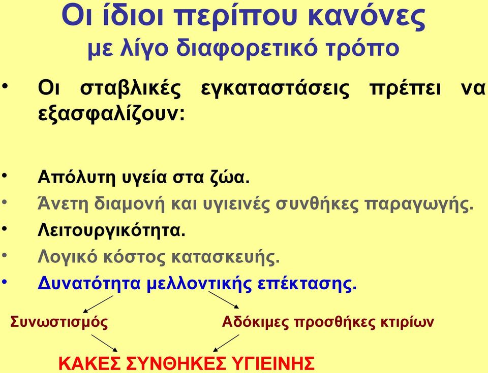 Άνετη διαμονή και υγιεινές συνθήκες παραγωγής. Λειτουργικότητα.