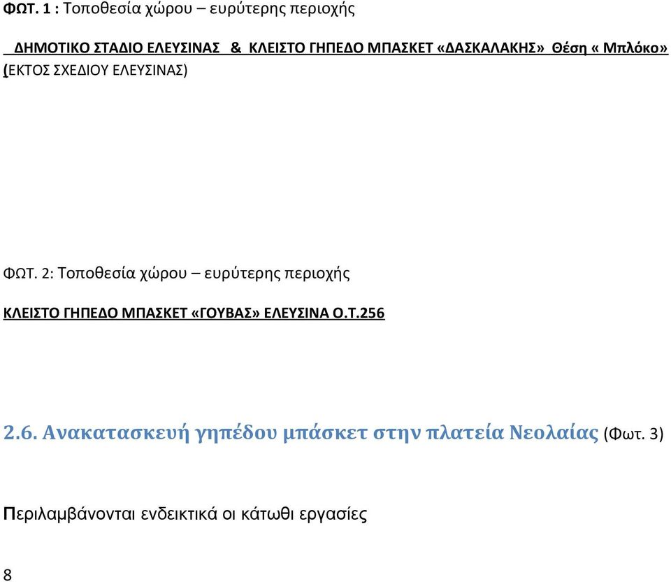 2: Τοποθεσία χώρου ευρύτερης περιοχής ΚΛΕΙΣΤΟ ΓΗΠΕΔΟ ΜΠΑΣΚΕΤ «ΓΟΥΒΑΣ» ΕΛΕΥΣΙΝΑ Ο.Τ.256 2.