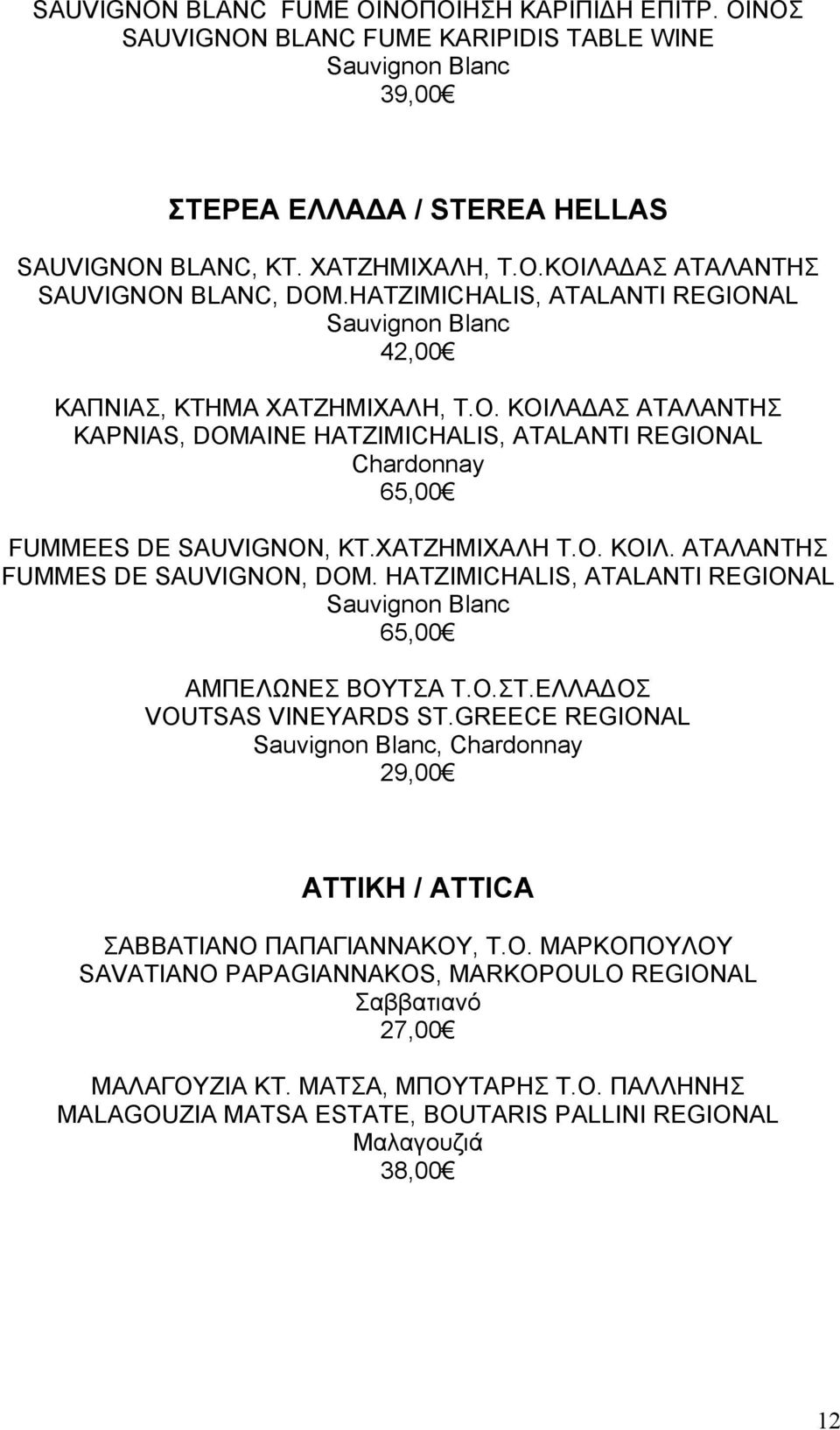 ΧΑΤΖΗΜΙΧΑΛΗ Τ.Ο. ΚΟΙΛ. ΑΤΑΛΑΝΤΗΣ FUMMES DE SAUVIGNON, DOM. HATZIMICHALIS, ATALANTI REGIONAL Sauvignon Blanc 65,00 ΑΜΠΕΛΩΝΕΣ ΒΟΥΤΣΑ Τ.Ο.ΣΤ.ΕΛΛΑΔΟΣ VOUTSAS VINEYARDS ST.