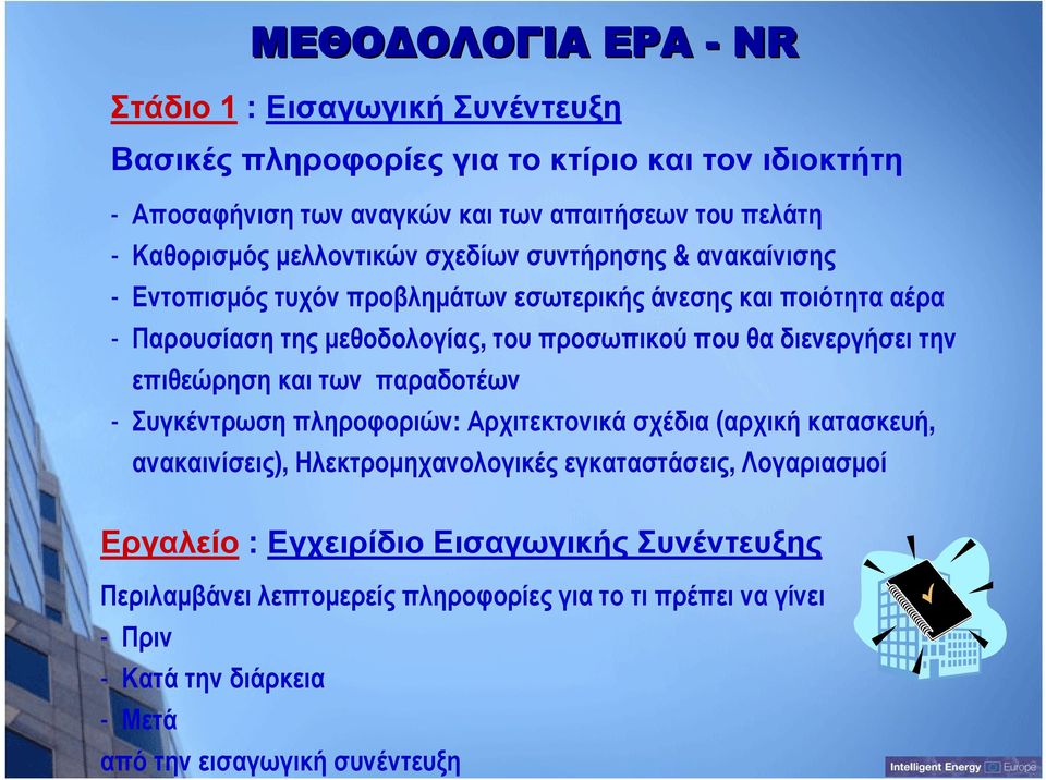 που θα διενεργήσει την επιθεώρηση και των παραδοτέων - Συγκέντρωση πληροφοριών: Αρχιτεκτονικά σχέδια (αρχική κατασκευή, ανακαινίσεις), Ηλεκτρομηχανολογικές εγκαταστάσεις,