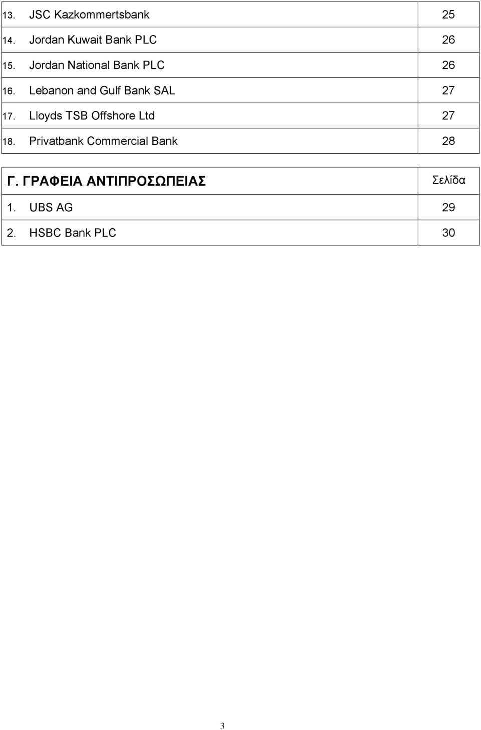 Lloyds TSB Offshore Ltd 27 18. Privatbank Commercial Bank 28 Γ.