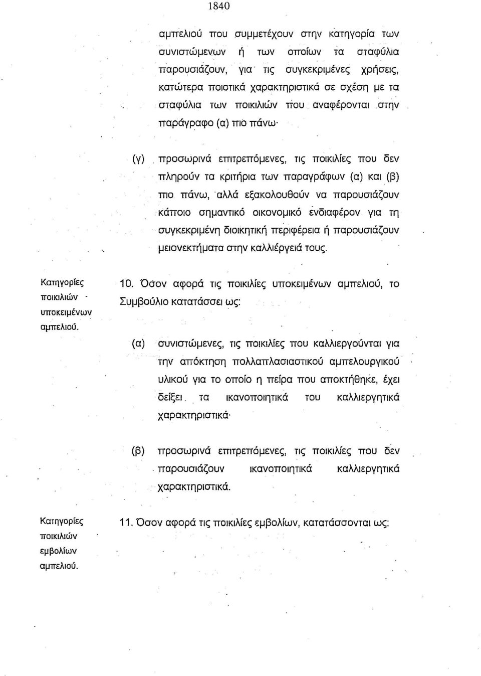 αναφέρονται. στην παράγραφο πιο πάνω (γ). προσωρινά επιτρεπόμενες, τις ποικιλίες που δεν πληρούν τα κριτήρια των παραγράφων και πιο πάνω,.