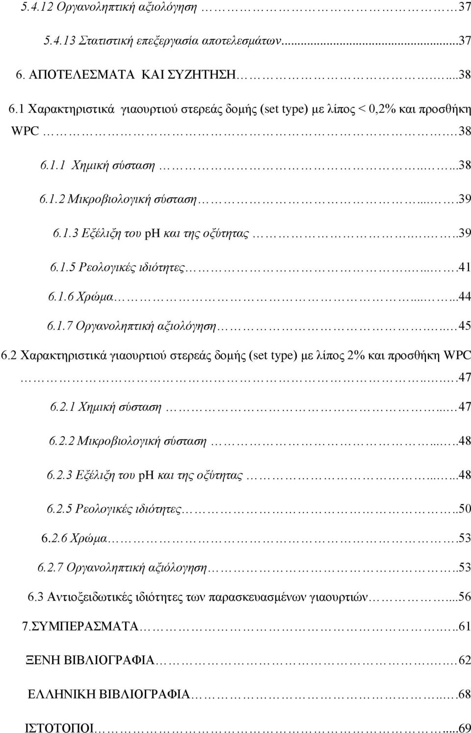 ....41 6.1.6 Χρώμα......44 6.1.7 Οργανοληπτική αξιολόγηση... 45 6.2 Χαρακτηριστικά γιαουρτιού στερεάς δομής (set type) με λίπος 2% και προσθήκη WPC....47 6.2.1 Χημική σύσταση... 47 6.2.2 Μικροβιολογική σύσταση.