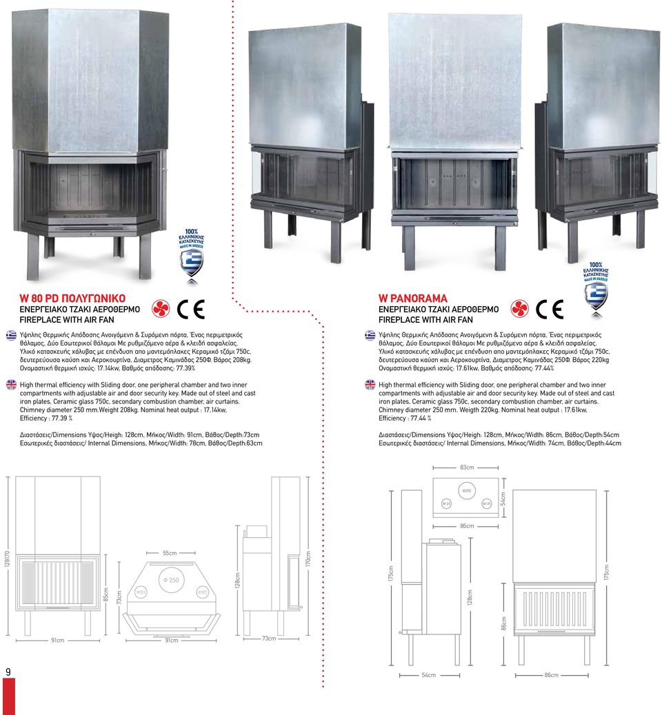 14kw, Βαθμός απόδοσης: 77.39% High thermal efficiency with Sliding door, one peripheral chamber and two inner compartments with adjustable air and door security key.