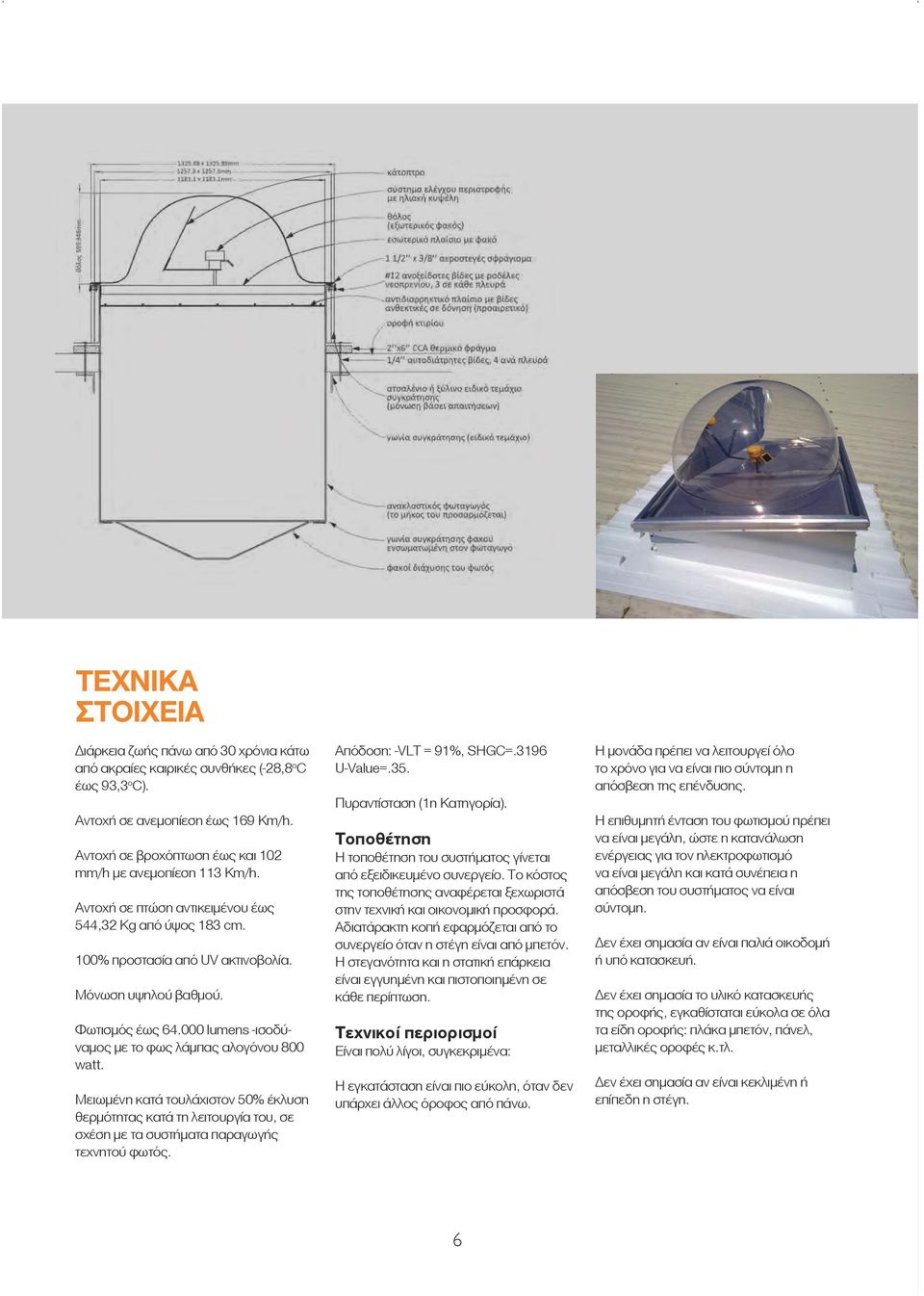 000 lumens -ισοδύναμος με το φως λάμπας αλογόνου 800 watt. Μειωμένη κατά τουλάχιστον 50% έκλυση θερμότητας κατά τη λειτουργία του, σε σχέση με τα συστήματα παραγωγής τεχνητού φωτός.