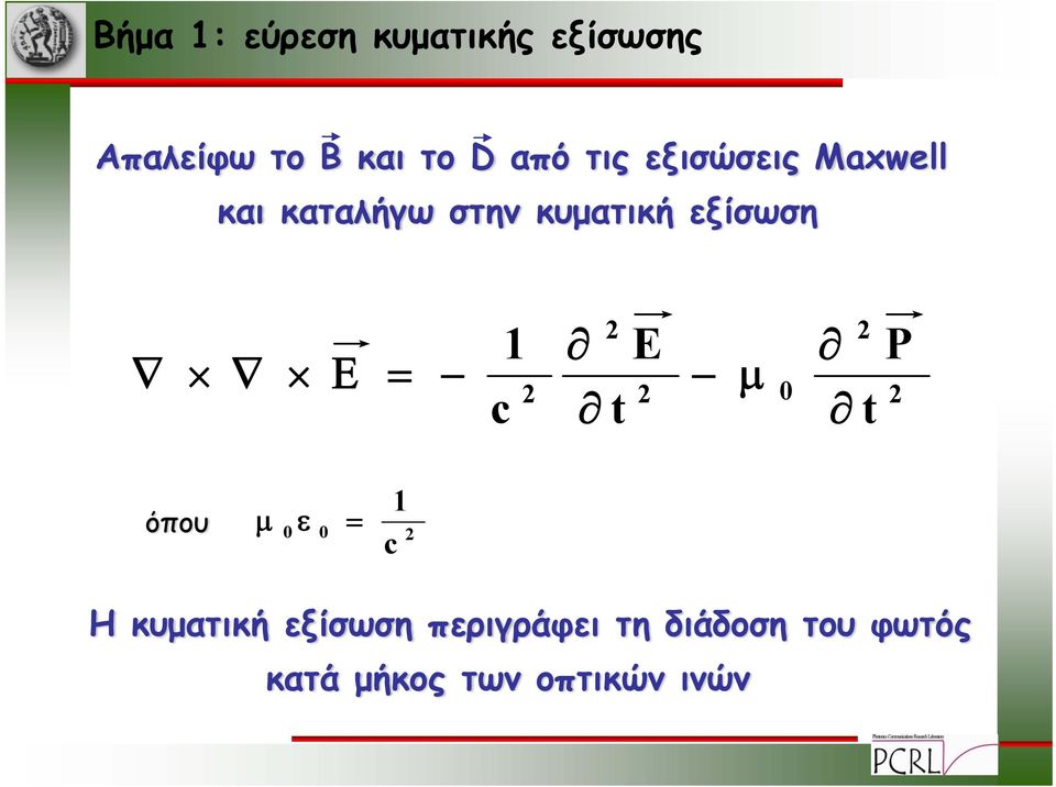 ινών Απαλείφω το Β και το D από τις εξισώσεις Maxwell και