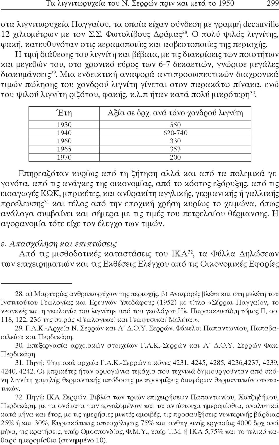 Η τιμή διάθεσης του λιγνίτη και βέβαια, με τις διακρίσεις των ποιοτήτων και μεγεθών του, στο χρονικό εύρος των 6-7 δεκαετιών, γνώρισε μεγάλες διακυμάνσεις 29.