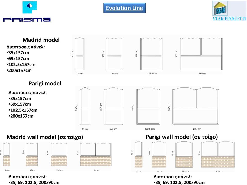 5x157cm 200x157cm Madrid wall model (σε τοίχο) Parigi wall model (σε