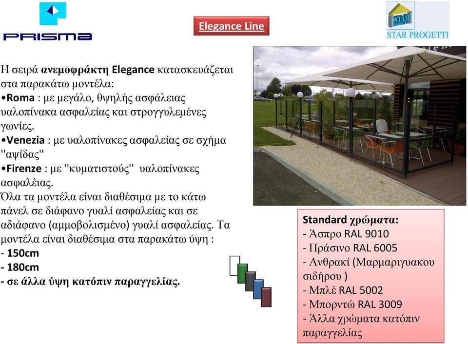 Όλαταµοντέλαείναιδιαθέσιµαµετοκάτω πάνελ σε διάφανο γυαλί ασφαλείας και σε αδιάφανο(αµµοβολισµένο) γυαλί ασφαλείας.