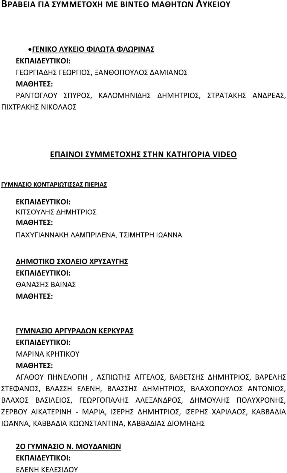 ΑΡΓΥΡΑΔΩΝ ΚΕΡΚΥΡΑΣ ΜΑΡΙΝΑ ΚΡΗΤΙΚΟΥ ΑΓΑΘΟΥ ΠΗΝΕΛΟΠΗ, ΑΣΠΙΩΤΗΣ ΑΓΓΕΛΟΣ, ΒΑΒΕΤΣΗΣ ΔΗΜΗΤΡΙΟΣ, ΒΑΡΕΛΗΣ ΣΤΕΦΑΝΟΣ, ΒΛΑΣΣΗ ΕΛΕΝΗ, ΒΛΑΣΣΗΣ ΔΗΜΗΤΡΙΟΣ, ΒΛΑΧΟΠΟΥΛΟΣ ΑΝΤΩΝΙΟΣ, ΒΛΑΧΟΣ ΒΑΣΙΛΕΙΟΣ, ΓΕΩΡΓΟΠΑΛΗΣ