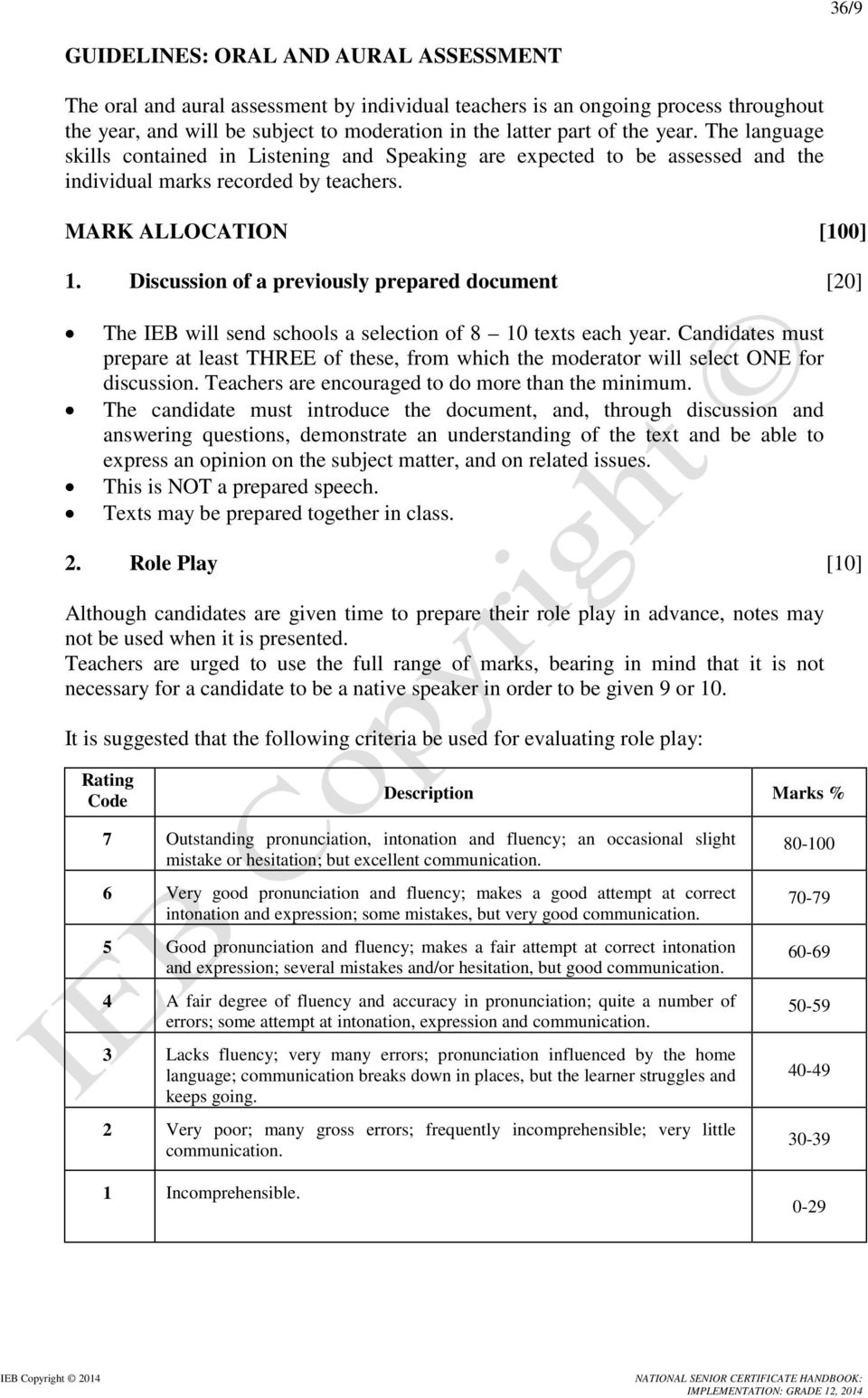 Discussion of a previously prepared document [20] The IEB will send schools a selection of 8 10 texts each year.