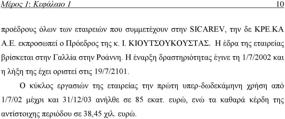 Η έναρξη δραστηριότητας έγινε τη 1/7/2002 και η λήξη της έχει οριστεί στις 19/7/2101.