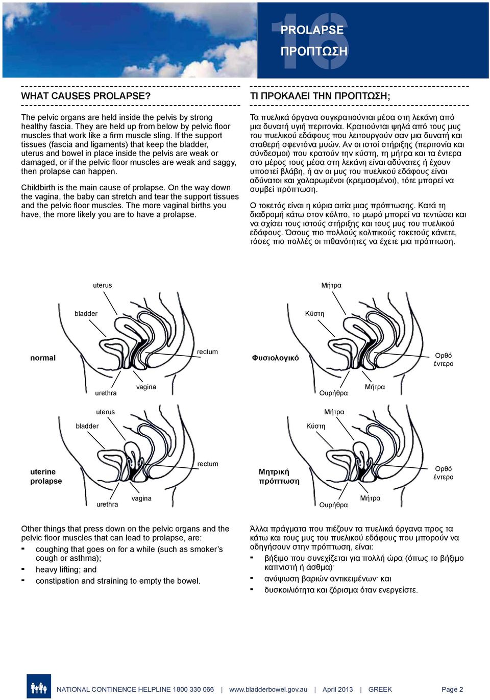 can happen. Childbirth is the main cause of prolapse. On the way down the vagina, the baby can stretch and tear the support tissues and the pelvic floor muscles.