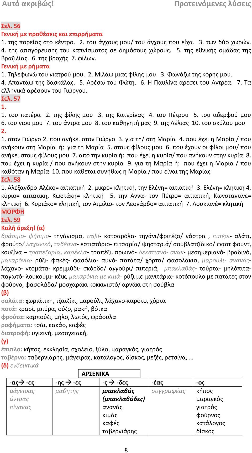 Σελ. 57 του πατέρα της φίλης μου της Κατερίνας 4. του Πέτρου 5. του αδερφού μου 6. του γιου μου 7. του άντρα μου 8. του καθηγητή μας 9. της Λέλιας 10.