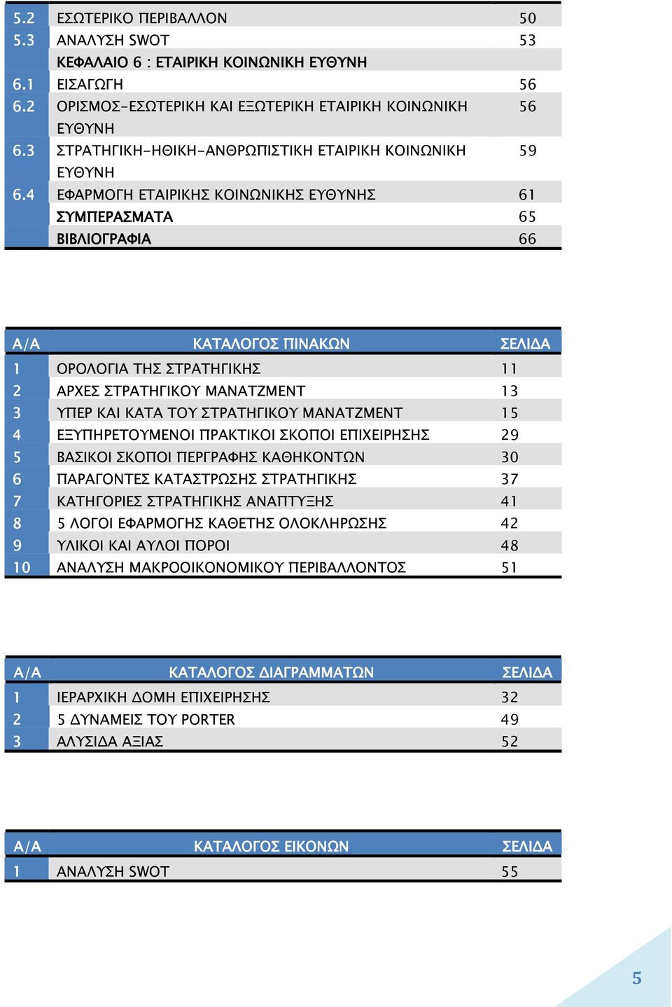 4 ΕΦΑΡΜΟΓΗ ΕΤΑΙΡΙΚΗΣ ΚΟΙΝΩΝΙΚΗΣ ΕΥΘΥΝΗΣ 61 ΣΥΜΠΕΡΑΣΜΑΤΑ 65 ΒΙΒΛΙΟΓΡΑΦΙΑ 66 Α/Α ΚΑΤΑΛΟΓΟΣ ΠΙΝΑΚΩΝ ΣΕΛΙΔΑ 1 ΟΡΟΛΟΓΙΑ ΤΗΣ ΣΤΡΑΤΗΓΙΚΗΣ 11 2 ΑΡΧΕΣ ΣΤΡΑΤΗΓΙΚΟΥ ΜΑΝΑΤΖΜΕΝΤ 13 3 ΥΠΕΡ ΚΑΙ ΚΑΤΑ ΤΟΥ ΣΤΡΑΤΗΓΙΚΟΥ