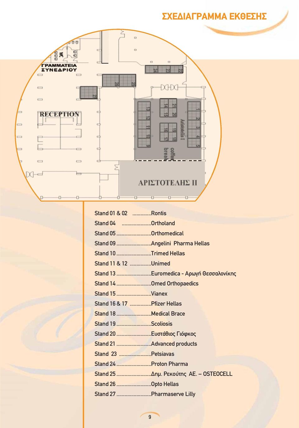 ..Omed Orthopaedics Stand 5...Vianex Stand 6 & 7...Pfizer Hellas Stand 8...Medical Brace Stand 9...Scoliosis Stand 0.