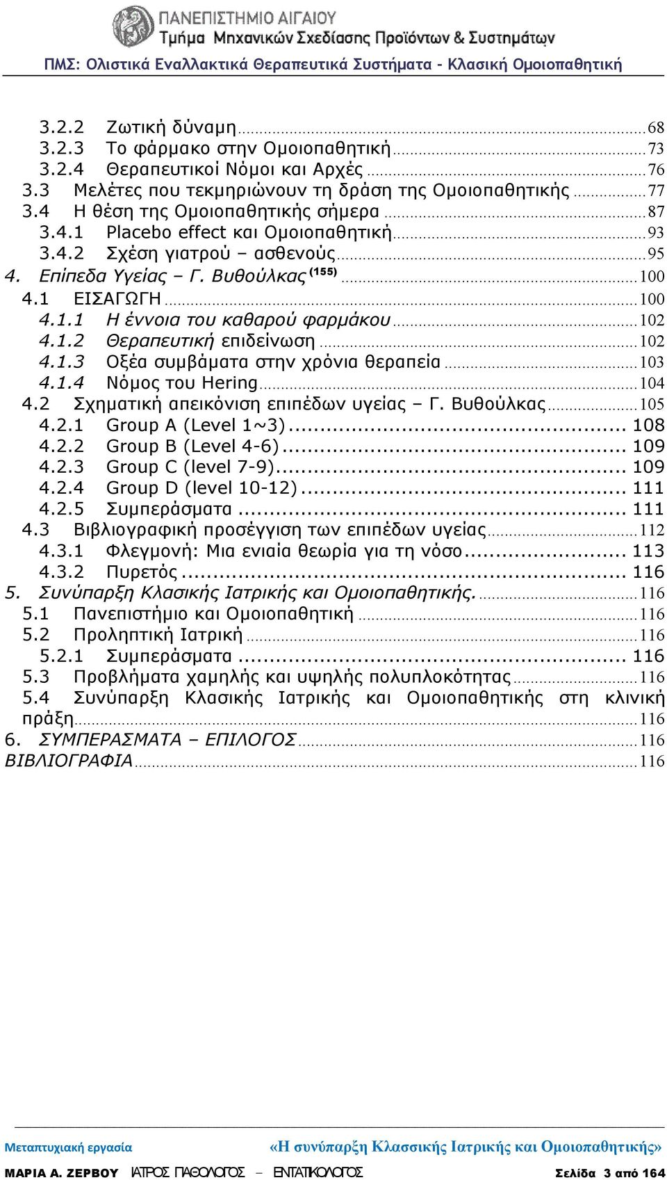 ..102 4.1.2 Θεραπευτική επιδείνωση...102 4.1.3 Οξέα συμβάματα στην χρόνια θεραπεία...103 4.1.4 Νόμος του Hering...104 4.2 Σχηματική απεικόνιση επιπέδων υγείας Γ. Βυθούλκας...105 4.2.1 Group A (Level 1~3).