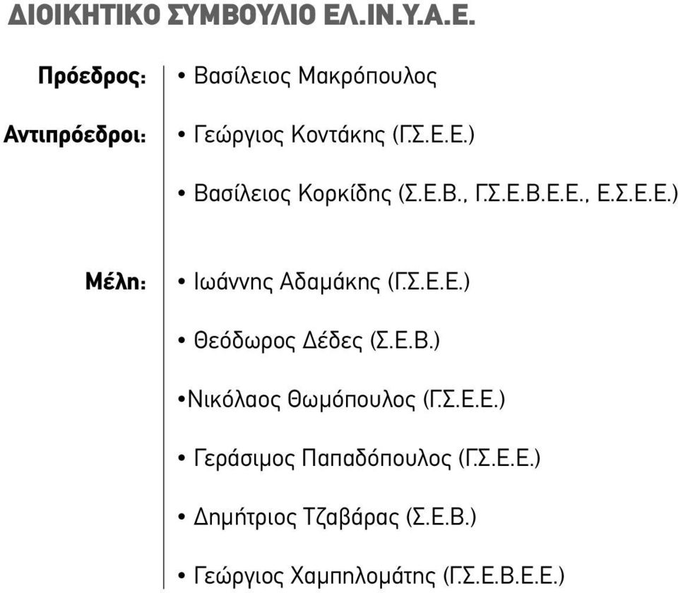 Ε.Β., Γ.Σ.Ε.Β.Ε.Ε., Ε.Σ.Ε.Ε.) Μέλη: Ιωάννης Αδαµάκης (Γ.Σ.Ε.Ε.) Θεόδωρος έδες (Σ.Ε.Β.) Νικόλαος Θωµόπουλος (Γ.