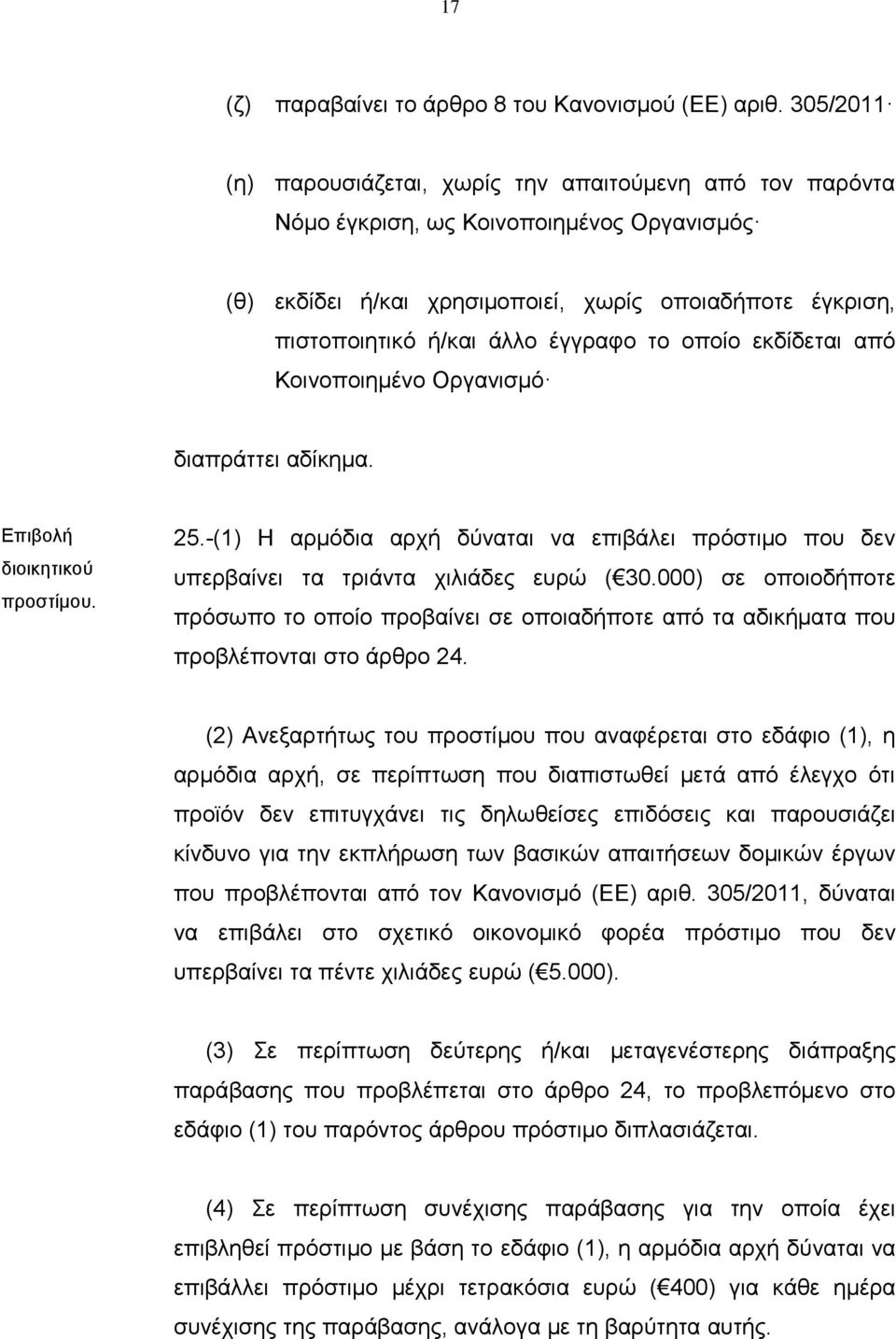 έγγραφο το οποίο εκδίδεται από Κοινοποιημένο Οργανισμό διαπράττει αδίκημα. Επιβολή διοικητικού προστίμου. 25.