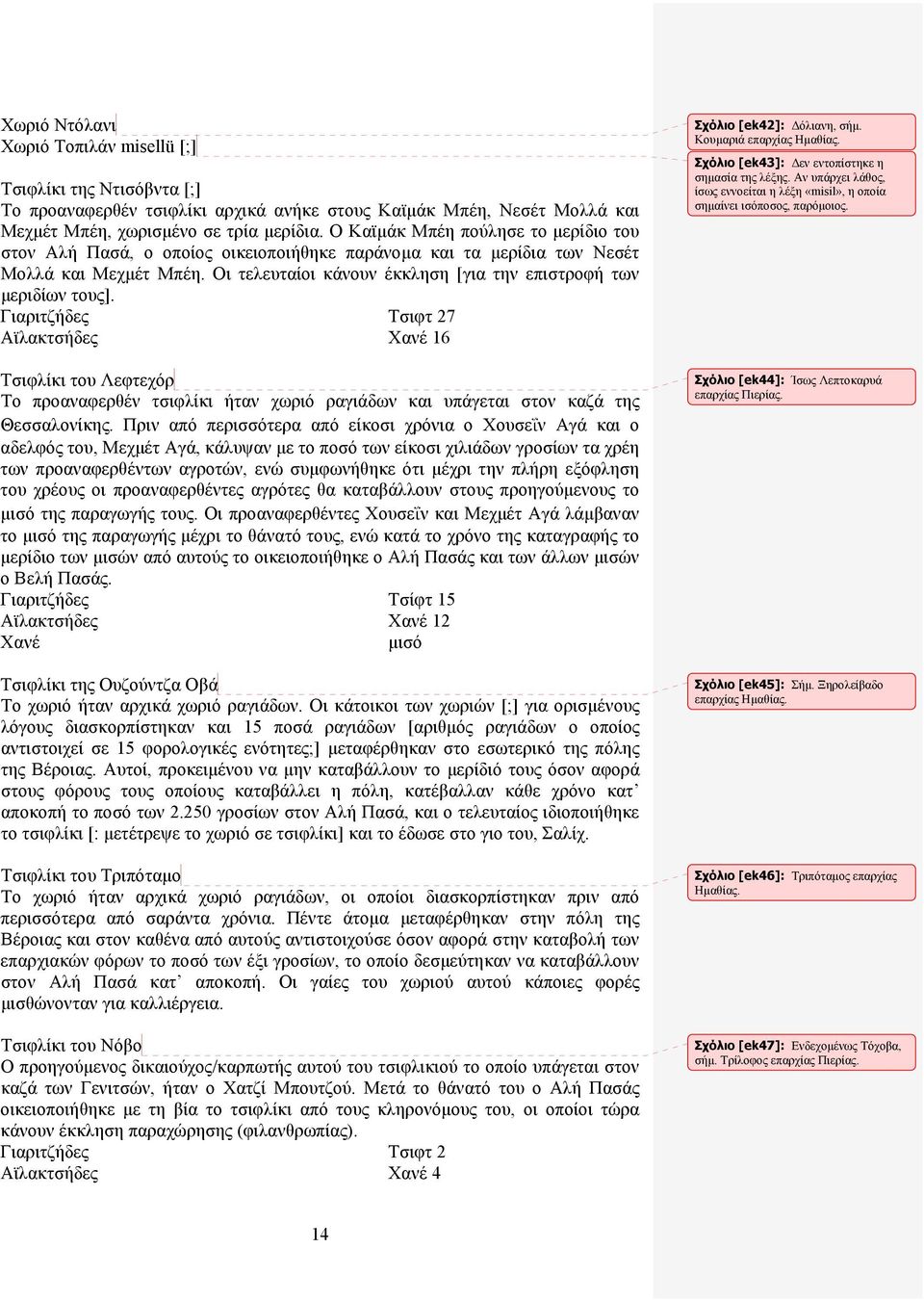 Γιαριτζήδες Τσιφτ 27 Αϊλακτσήδες Χανέ 16 Τσιφλίκι του Λεφτεχόρ Το προαναφερθέν τσιφλίκι ήταν χωριό ραγιάδων και υπάγεται στον καζά της Θεσσαλονίκης.