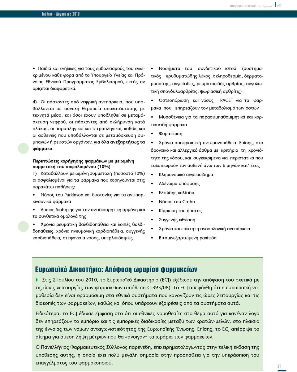 παραπληγικοί και τετραπληγικοί, καθώς και οι ασθενείς που υποβάλλονται σε μεταμόσχευση συμπαγών ή ρευστών οργάνων, για όλα ανεξαρτήτως τα φάρμακα.