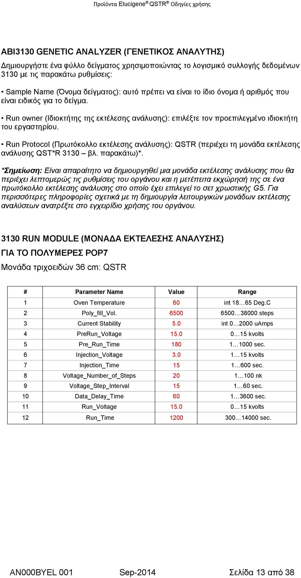 Run Protocol (Πρωτόκολλο εκτέλεσης ανάλυσης): QSTR (περιέχει τη μονάδα εκτέλεσης ανάλυσης QST*R 3130 βλ. παρακάτω)*.