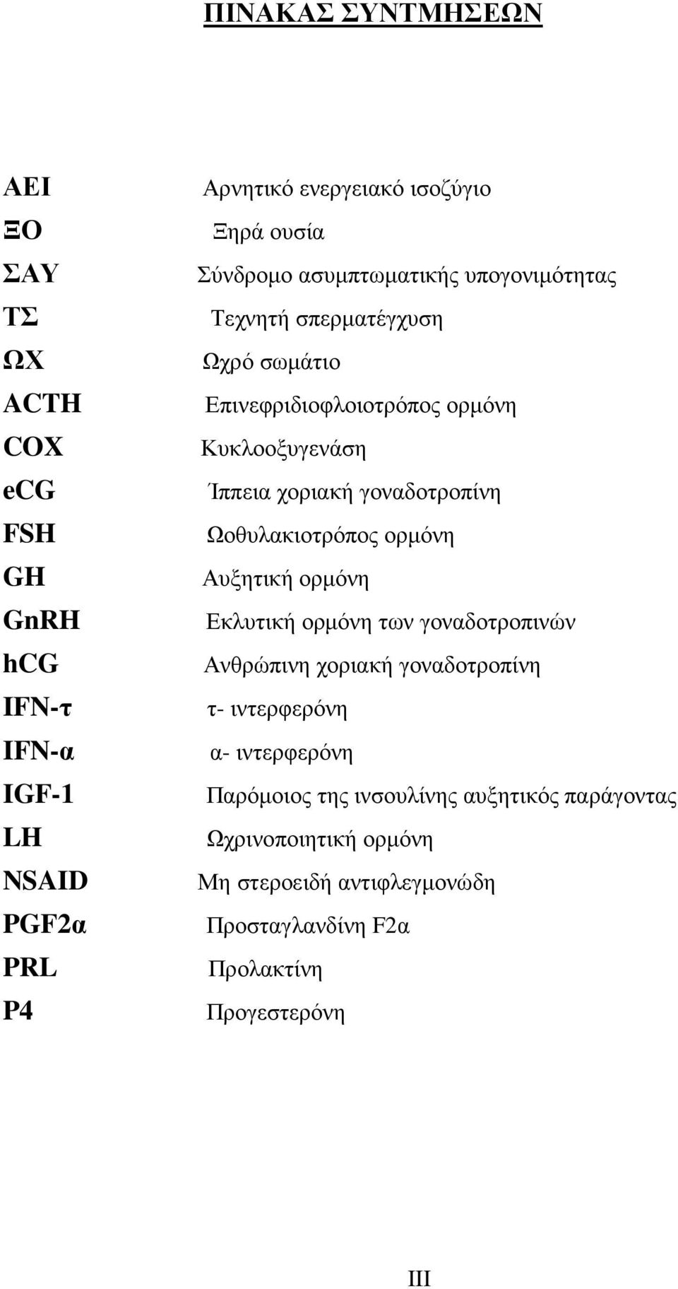 γοναδοτροπίνη Ωοθυλακιοτρόπος ορµόνη Αυξητική ορµόνη Εκλυτική ορµόνη των γοναδοτροπινών Ανθρώπινη χοριακή γοναδοτροπίνη τ- ιντερφερόνη α-