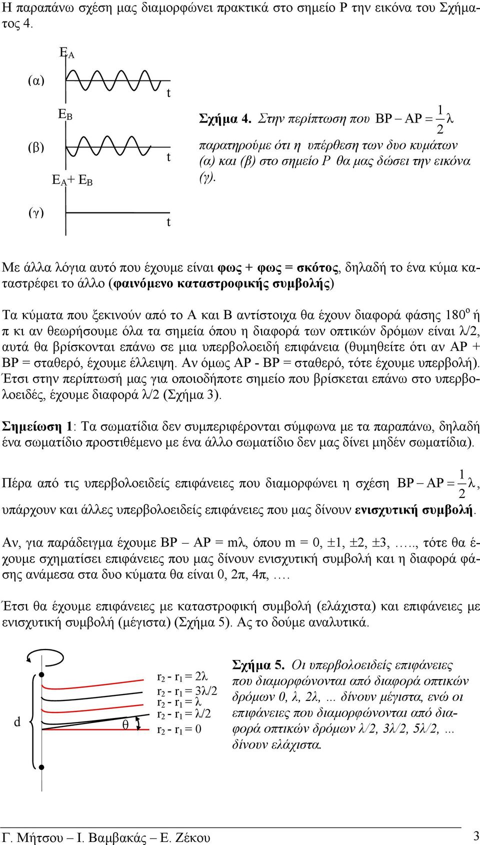 Με άλλα λόγια αυτό που έχουµ ε είναι φως + φως = σκότος, δηλαδή το ένα κύµα κα- το άλλο (φαινόµενο καταστροφικής ταστρέφει συµβολής) Τα κύµατα που ξεκινούν από το Α και Β αντίστοιχα θα έχουν διαφορά