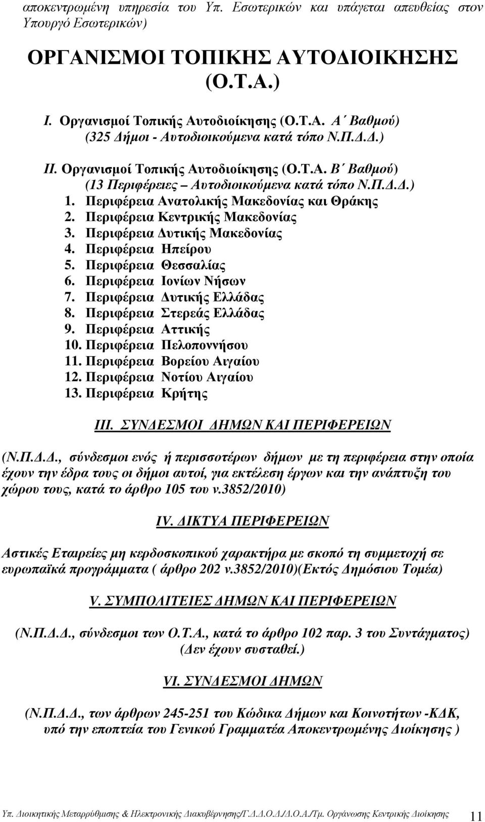 Περιφέρεια υτικής Μακεδονίας 4. Περιφέρεια Ηπείρου 5. Περιφέρεια Θεσσαλίας 6. Περιφέρεια Ιονίων Νήσων 7. Περιφέρεια υτικής Ελλάδας 8. Περιφέρεια Στερεάς Ελλάδας 9. Περιφέρεια Αττικής 10.