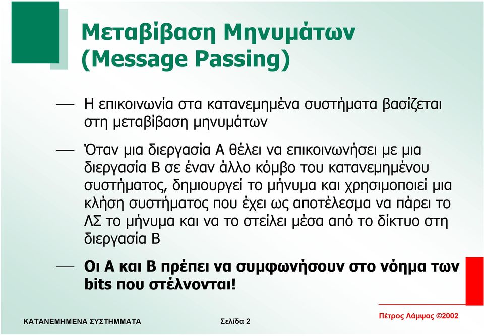 δηµιουργεί το µήνυµα και χρησιµοποιεί µια κλήση συστήµατος που έχει ως αποτέλεσµα να πάρει το ΛΣ το µήνυµα και να