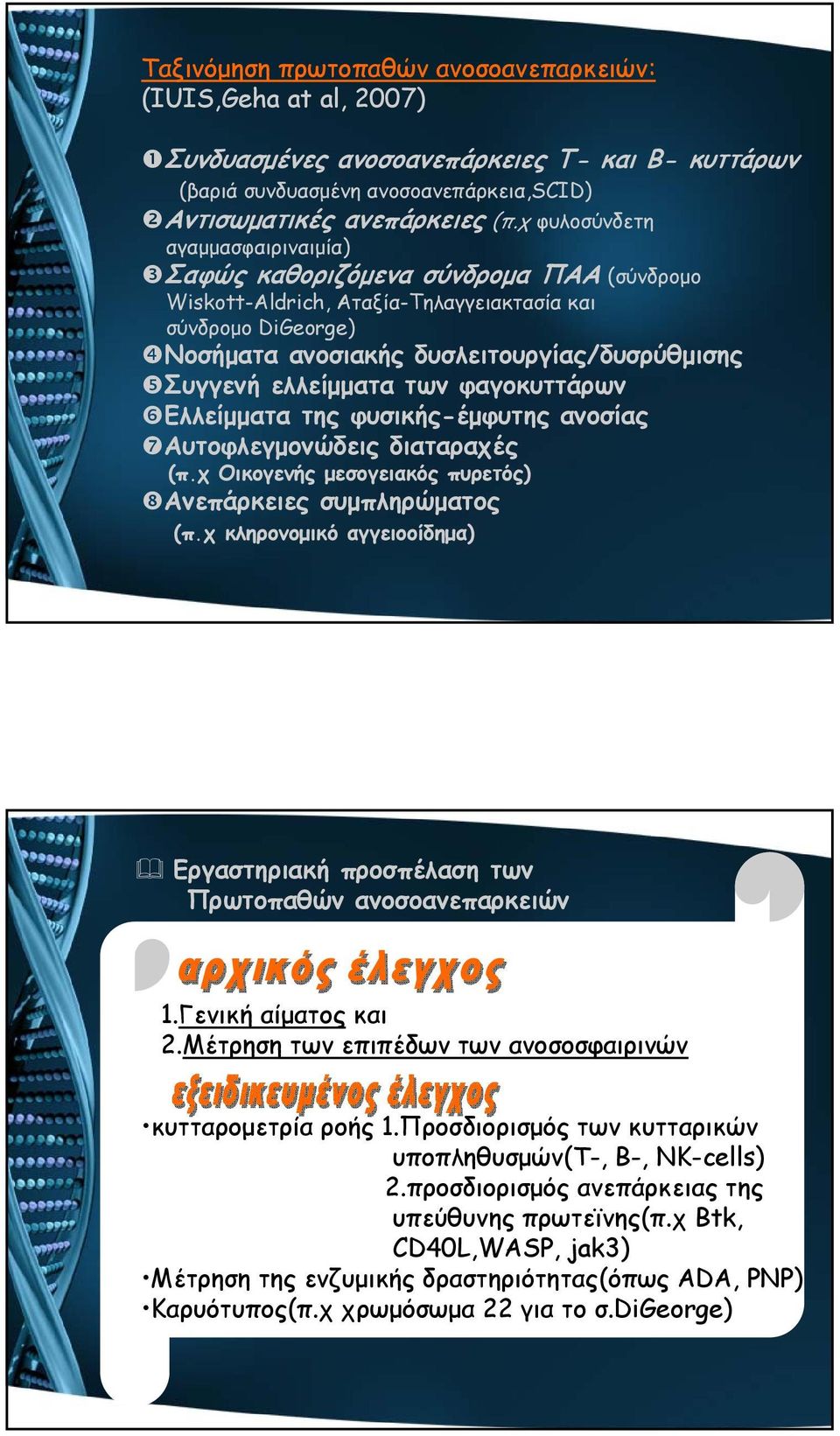 ελλείμματα των φαγοκυττάρων Ελλείμματα της φυσικής-έμφυτης ανοσίας Αυτοφλεγμονώδεις διαταραχές (π.χ Οικογενής μεσογειακός πυρετός) Ανεπάρκειες συμπληρώματος (π.