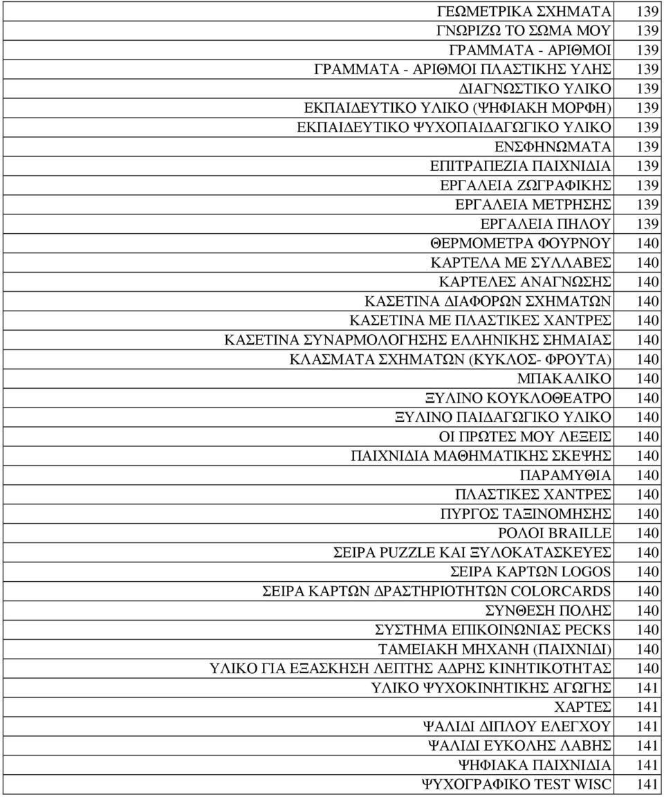 ΙΑΦΟΡΩΝ ΣΧΗΜΑΤΩΝ 140 ΚΑΣΕΤΙΝΑ ΜΕ ΠΛΑΣΤΙΚΕΣ ΧΑΝΤΡΕΣ 140 ΚΑΣΕΤΙΝΑ ΣΥΝΑΡΜΟΛΟΓΗΣΗΣ ΕΛΛΗΝΙΚΗΣ ΣΗΜΑΙΑΣ 140 ΚΛΑΣΜΑΤΑ ΣΧΗΜΑΤΩΝ (ΚΥΚΛΟΣ- ΦΡΟΥΤΑ) 140 ΜΠΑΚΑΛΙΚΟ 140 ΞΥΛΙΝΟ ΚΟΥΚΛΟΘΕΑΤΡΟ 140 ΞΥΛΙΝΟ ΠΑΙ ΑΓΩΓΙΚΟ