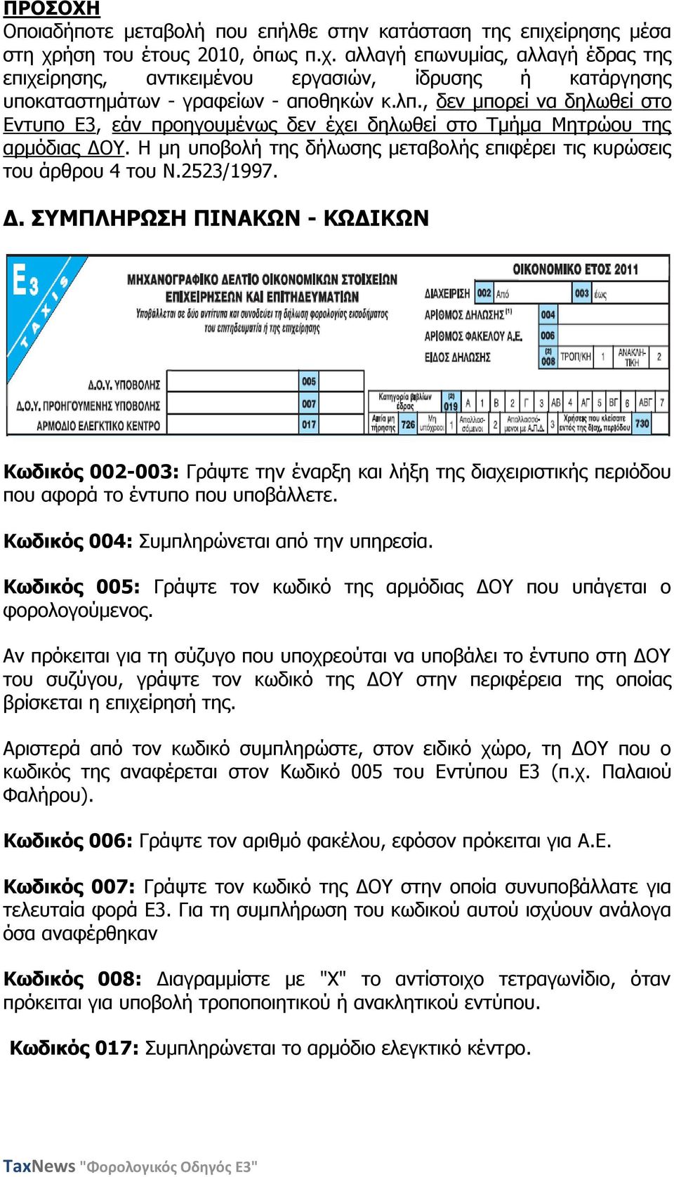 . Ζ κε ππνβνιή ηεο δήισζεο κεηαβνιήο επηθέξεη ηηο θπξώζεηο ηνπ άξζξνπ 4 ηνπ Λ.2523/1997. Γ.