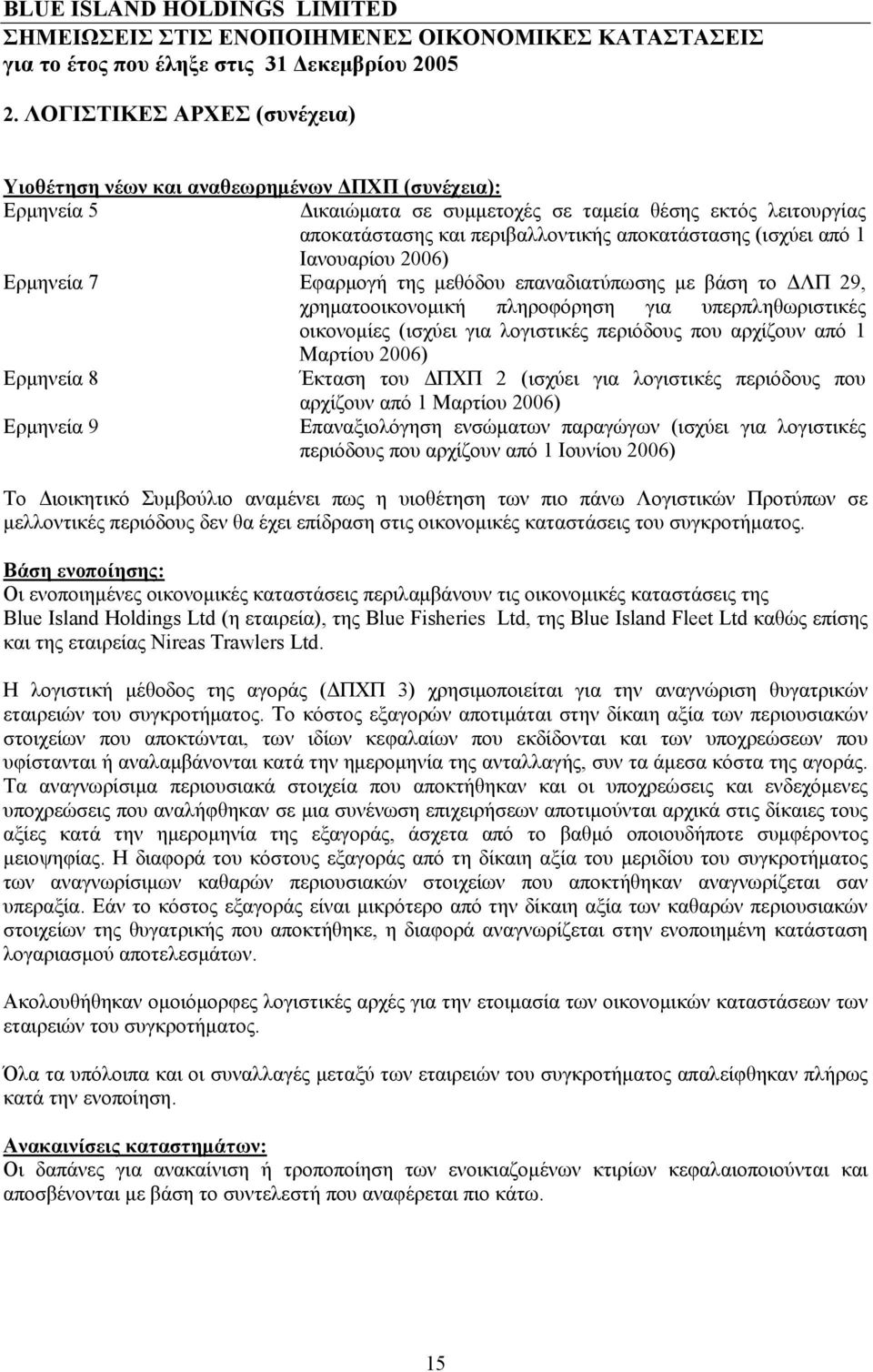 (ισχύει από 1 Ιανουαρίου 2006) Ερμηνεία 7 Εφαρμογή της μεθόδου επαναδιατύπωσης με βάση το ΔΛΠ 29, χρηματοοικονομική πληροφόρηση για υπερπληθωριστικές οικονομίες (ισχύει για λογιστικές περιόδους που