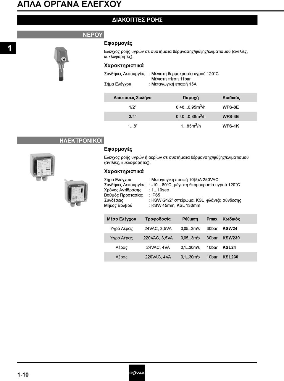 ..0,95m 3 /h WFS-3E 3/4 0,40...0,86m 3 /h WFS-4E...8...85m 3 /h WFS-K ΗΛΕΚΤΡΟΝΙΚΟΙ Ελεγχος ροής υγρών ή αερίων σε συστήματα θέρμανσης/ψύξης/κλιματισμού (αντλίες, κυκλοφορητές).