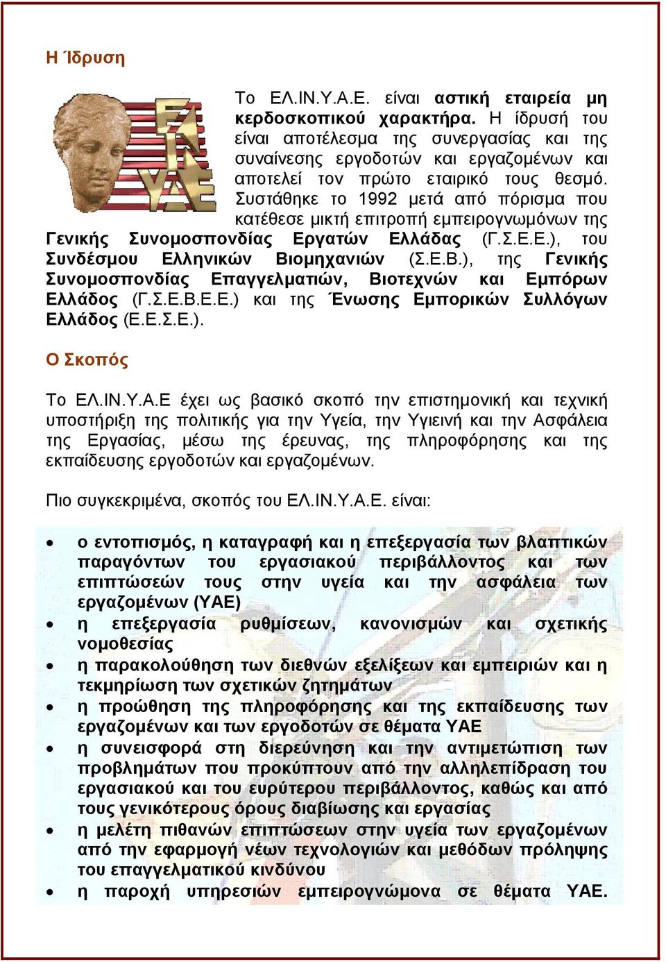 Συστάθηκε το 1992 μετά από πόρισμα που κατέθεσε μικτή επιτροπή εμπειρογνωμόνων της Γενικής Συνομοσπονδίας Εργατών Ελλάδας (Γ.Σ.Ε.Ε.), του Συνδέσμου Ελληνικών Βι