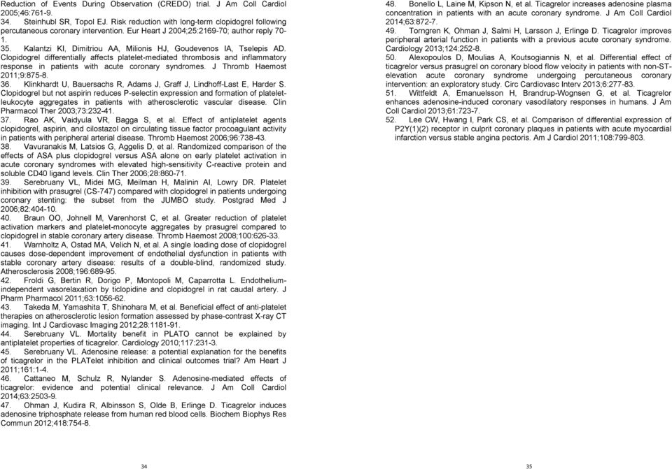 Kalantzi KI, Dimitriou AA, Milionis HJ, Goudevenos IA, Tselepis AD. Clopidogrel differentially affects platelet-mediated thrombosis and inflammatory response in patients with acute coronary syndromes.