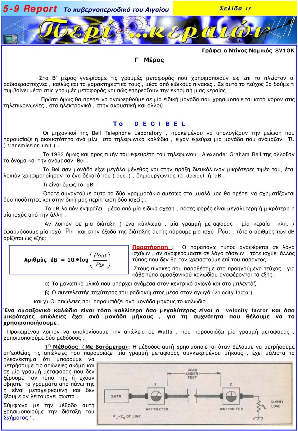 Πρώτα όµως θα πρέπει να αναφερθούµε σε µία ειδική µονάδα που χρησιµοποιείται κατά κόρον στις τηλεπικοινωνίες, στα ηλεκτρονικά, στην ακουστική και αλλού.