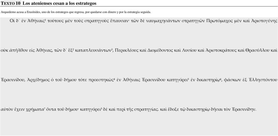 καταπλευσάντων 3, Περικλέους καὶ Διομέδοντος καὶ Λυσίου καὶ Ἀριστοκράτους καὶ Θρασύλλου καὶ Ἐρασινίδου, Ἀρχέδημος ὁ τοῦ δήμου τότε προεστηκὼς 4 ἐν Ἀθήναις