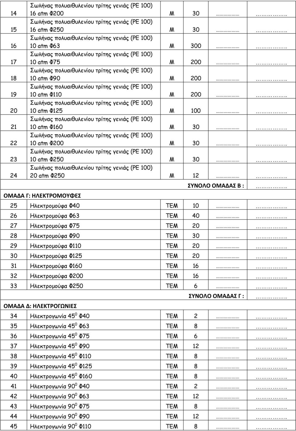 . 28 Ηλεκτροµούφα Φ90 TEM 30.. 29 Ηλεκτροµούφα Φ110 TEM 20.. 30 Ηλεκτροµούφα Φ125 TEM 20.. 31 Ηλεκτροµούφα Φ160 TEM 16.. 32 Ηλεκτροµούφα Φ200 TEM 16.. 33 Ηλεκτροµούφα Φ250 TEM 6.